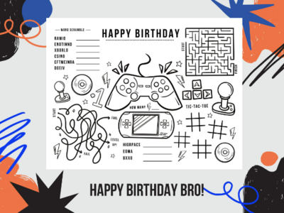 Gamer Birthday Party Activity Placemat