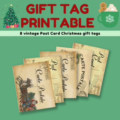 Post Card Vintage Christmas Gift Tag Printable