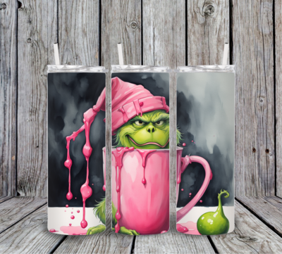 Grinch in a pink cup 20 oz Sublimation Tumbler Wrap
