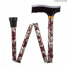 FOLDING ADJUSTABLE WALKING STICKS - BURGUNDY FLOWER 33-37"