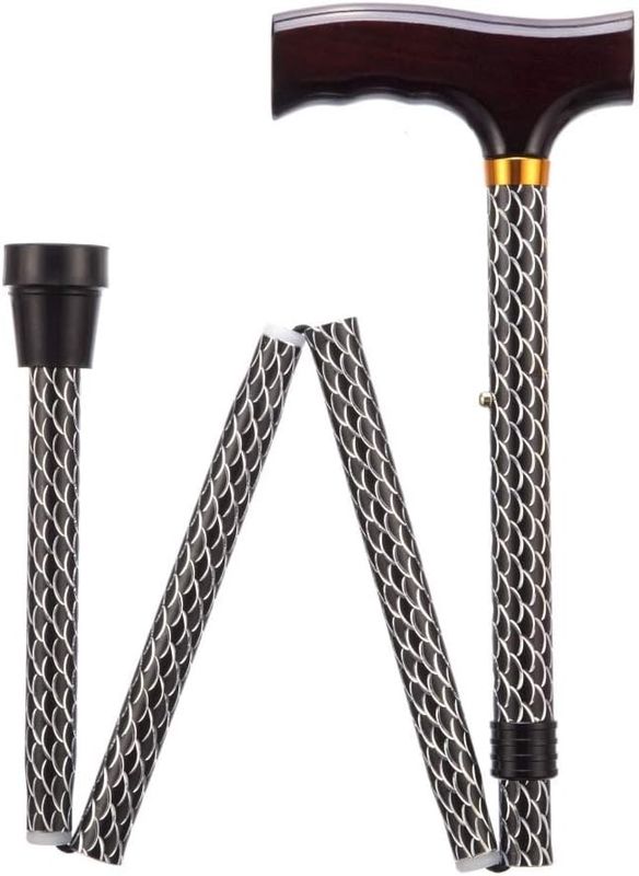 Folding Adjustable Walking Sticks - Etched Black 30-35"