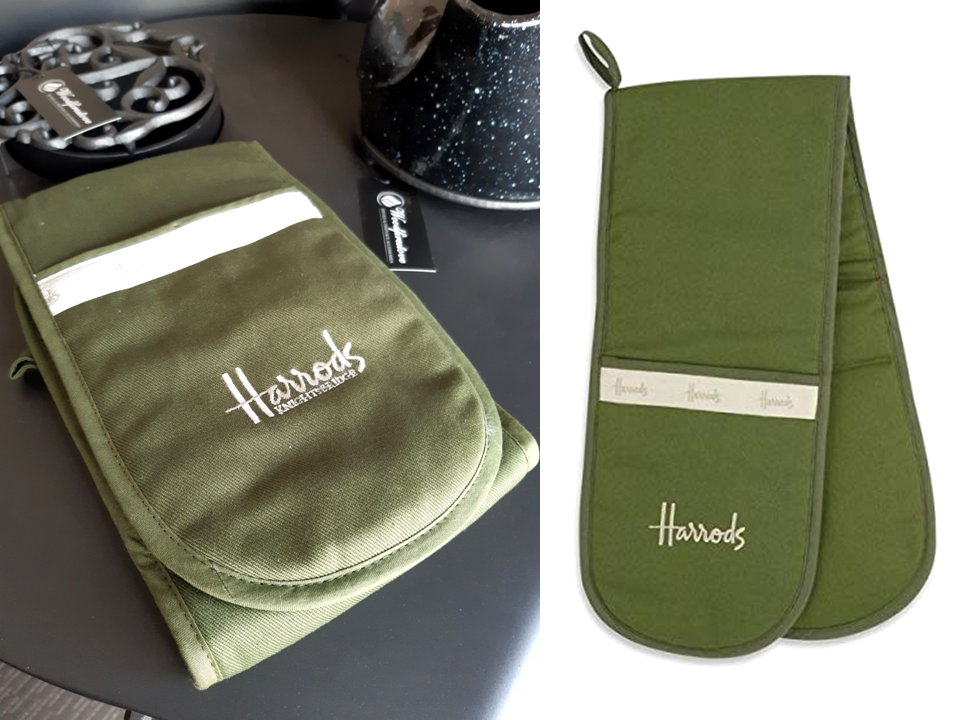 Harrods Double Oven Gloves - Classic Hue Green Embroidered Limited Edition