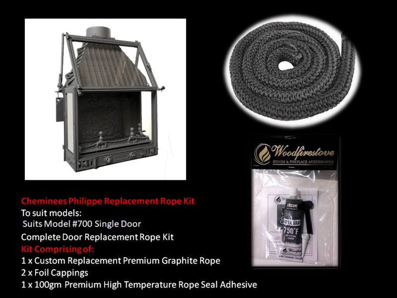 Cheminees Philippe RADIANTE 700 SINGLE DOOR ROPE SEAL KIT Replacement - Custom Size *Free Shipping