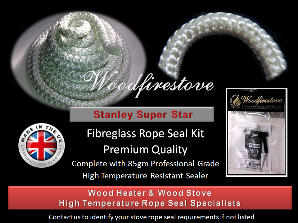 STANLEY SUPER STAR WOOD STOVE Fibreglass OVEN DOOR ROPE SEAL KIT (12mm) - Custom