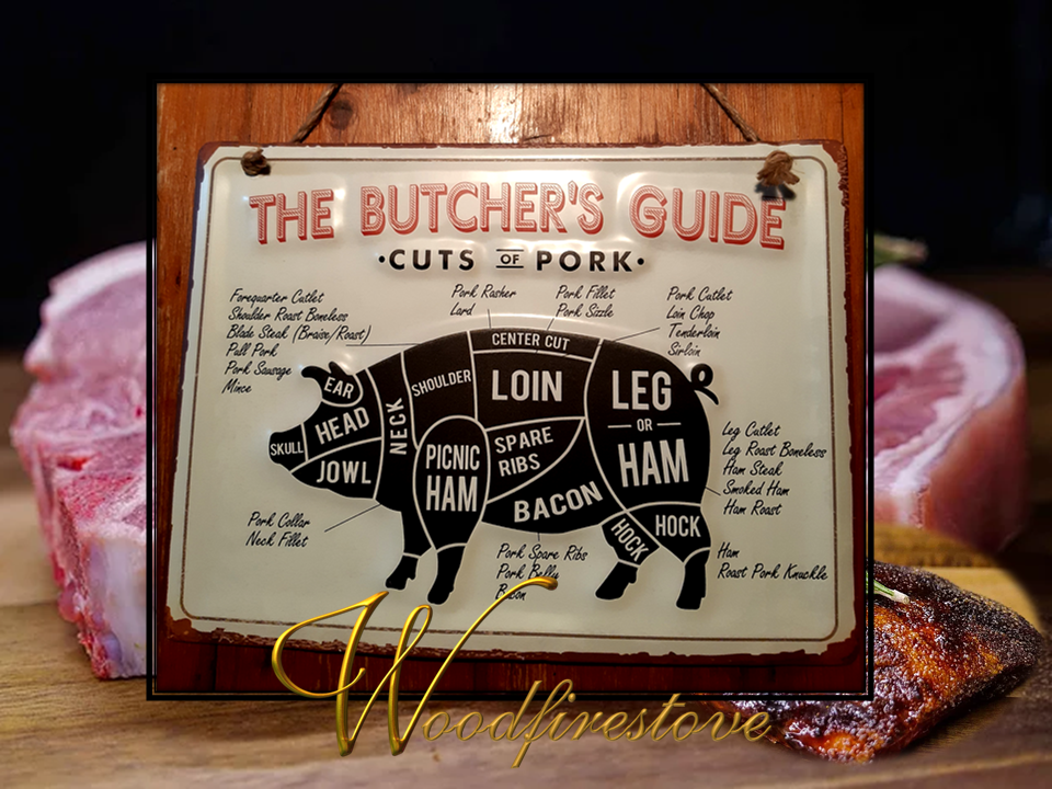 Farmhouse Pressed Metal Butchers Guide PORK Wall Hanging LARGE *Free Shipping