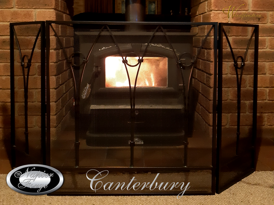 CANTERBURY Firescreen Wrought Iron Style Arch 3 panel adjustable fireplace guard/screen