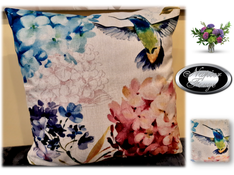 Farmhouse Cotton Linen Blend Cushion Cover 45cm x 45cm - Design Hydrangea Flight