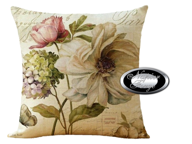 Farmhouse Cotton Linen Blend Cushion Cover 45cm x 45cm - Design HClassic Floral Collection *Free Shipping