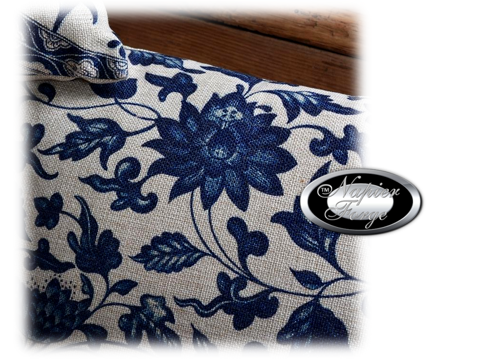 Farmhouse Cotton Linen Blend Cushion Cover 45cm x 45cm - Design Vintage Blue & White