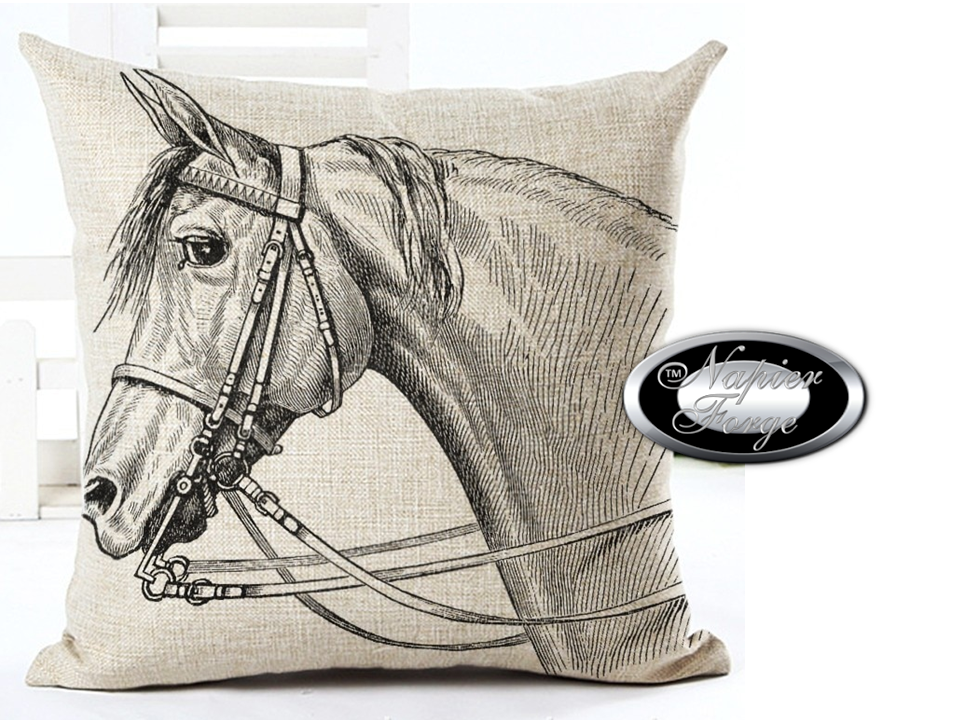Farmhouse Cotton Linen Blend Cushion Cover 45cm x 45cm - Design Artists Horse *Free Shipping