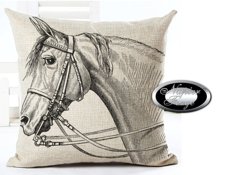 Farmhouse Cotton Linen Blend Cushion Cover 45cm x 45cm - Design Artists Horse *Free Shipping