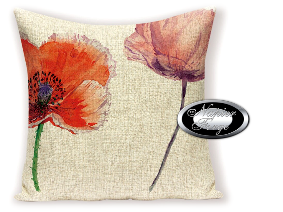 Farmhouse Cotton Linen Blend Cushion Cover 45cm x 45cm - Design Commemoraative Poppy Collection *Free Shipping