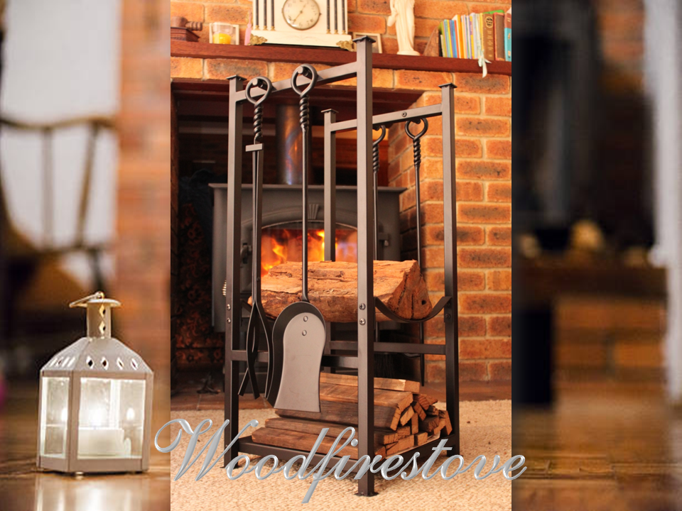 RIPPLEBROOK Indoor Log Rack with Kindling Holder and Fireplace Tools / Wood Holder FIREWOOD STORAGE