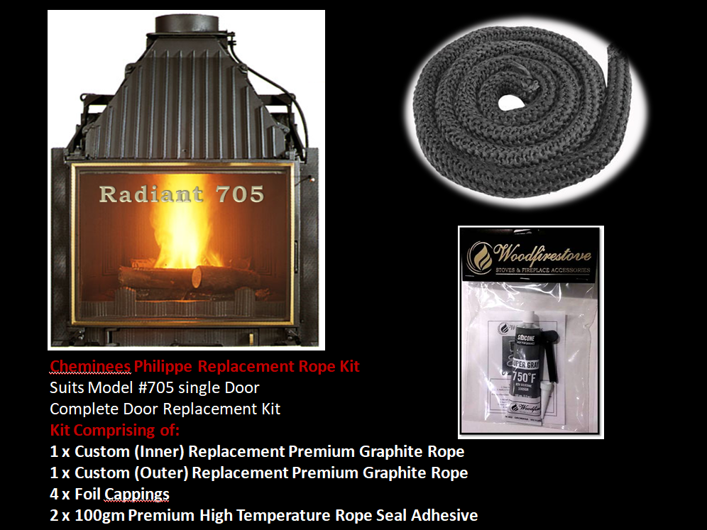 Cheminees Philippe RADIANTE 705 SINGLE DOOR ROPE SEAL KIT Replacement - Custom Size *Free Shipping