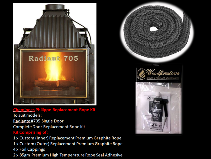 Cheminees Philippe RADIANTE #705 SINGLE DOOR ROPE SEAL KIT Replacement - Custom Size *Free Shipping