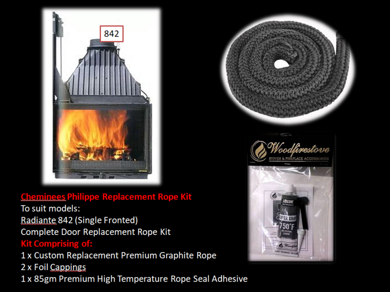 Cheminees Philippe RADIANTE #842 SINGLE DOOR ROPE SEAL KIT Replacement - Custom Size *Free Shipping