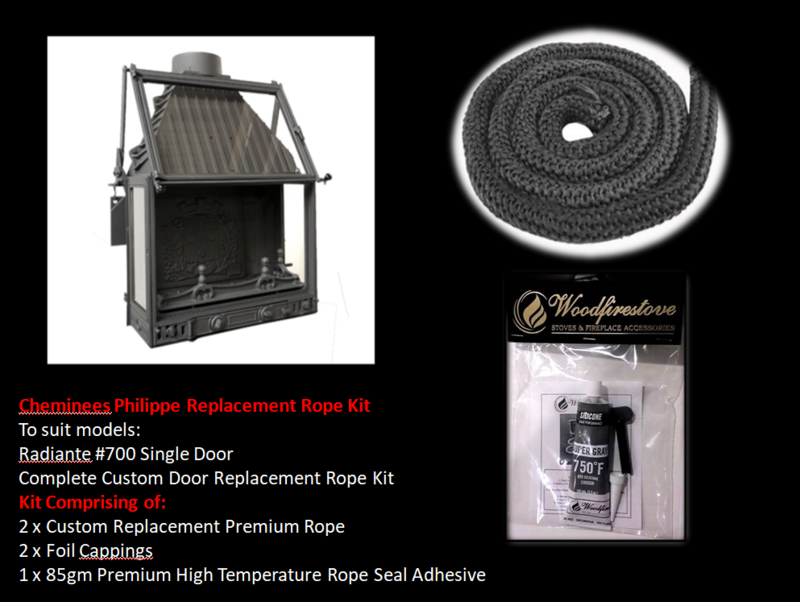 Cheminees Philippe RADIANTE #700 SINGLE DOOR ROPE SEAL KIT Replacement - Custom Size *Free Shipping