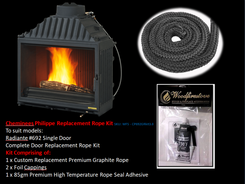 Cheminees Philippe RADIANTE #692 SINGLE DOOR ROPE SEAL KIT Replacement - Custom Size *Free Shipping