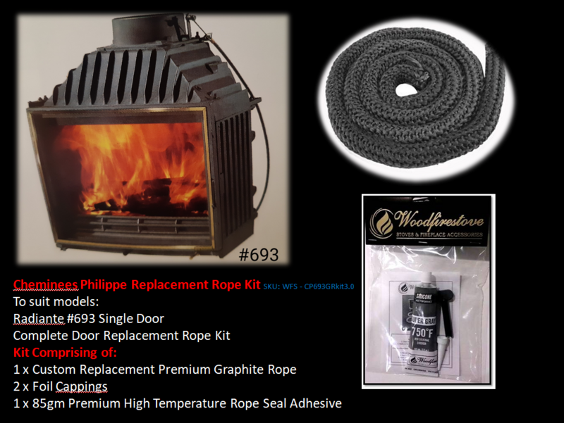 Cheminees Philippe RADIANTE #693 SINGLE DOOR ROPE SEAL KIT Replacement - Custom Size *Free Shipping