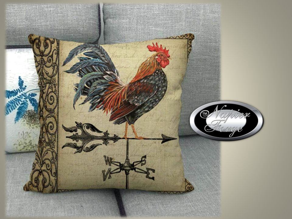 Farmhouse Cotton Linen Cushion 45cm x 45cm - Vintage Rooster
