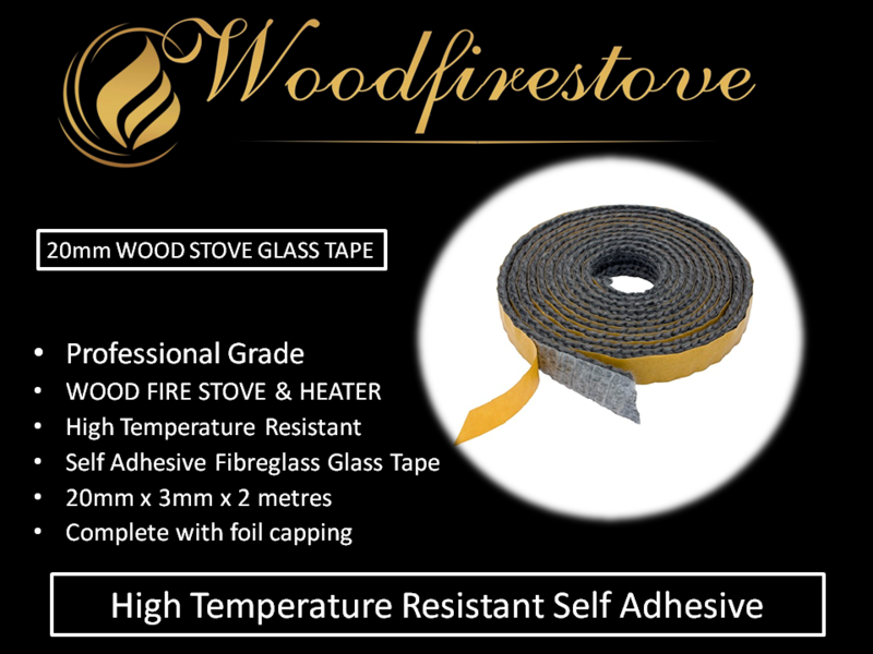 WOOD STOVE & HEATER Self Adhesive FLAT GLASS TAPE SEAL KIT (20mm) - 2 Metres *Free Shipping