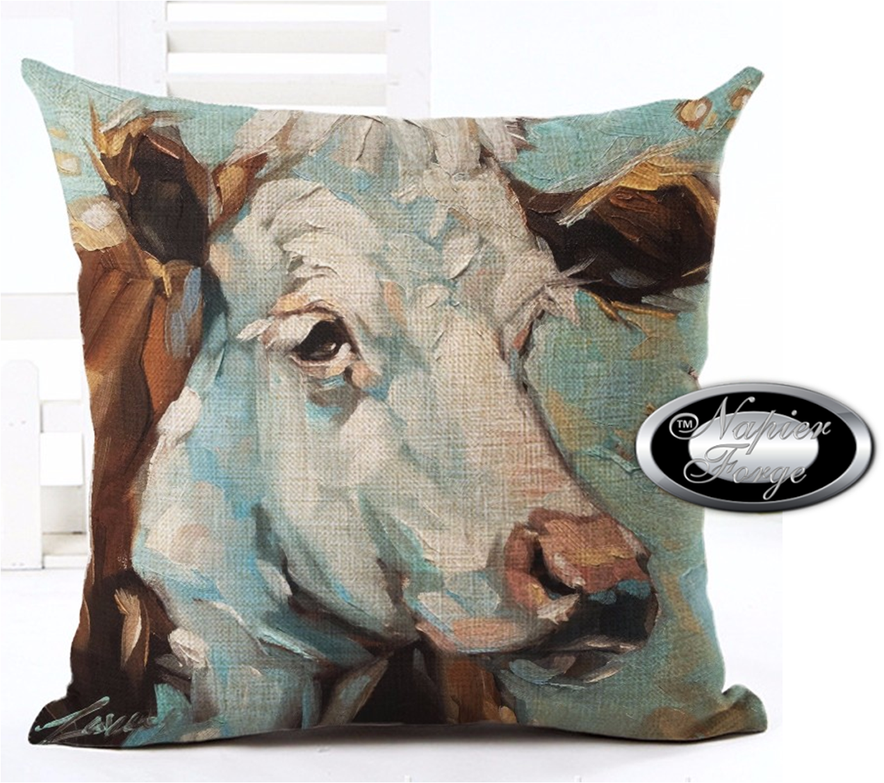 Farmhouse Cow Cotton Linen Blend Cushion Cover 45cm x 45cm - Design Portrait of Daisy *Free Shipping