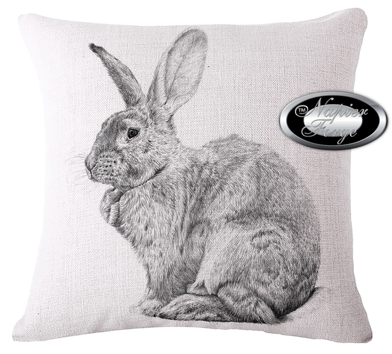 Farmhouse Cotton Linen Blend Cushion Cover 45cm x 45cm - Design Artists Rabbit *Free Shipping