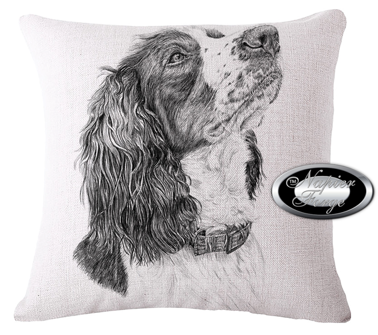 Farmhouse Cotton Linen Blend Cushion Cover 45cm x 45cm - Design Artists Springer Spaniel *Free Shipping