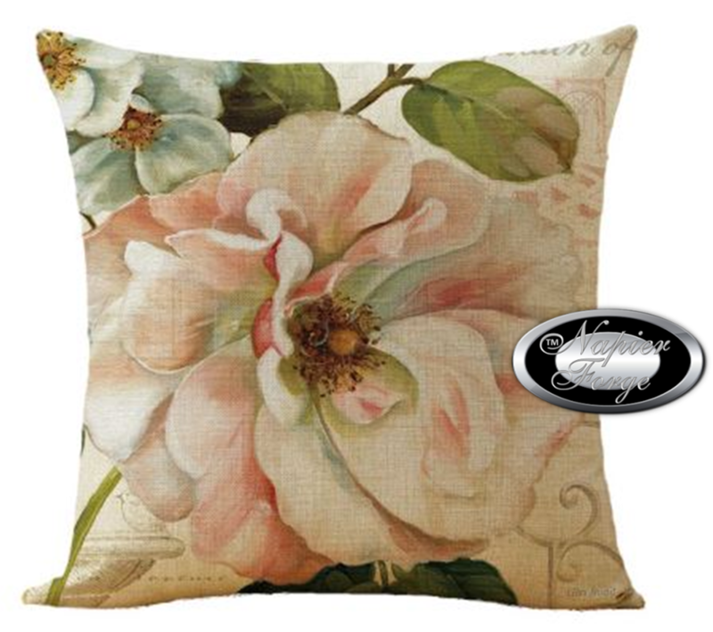 Farmhouse Cotton Linen Blend Cushion Cover 45cm x 45cm - Design Classic Camelia *Free Shipping