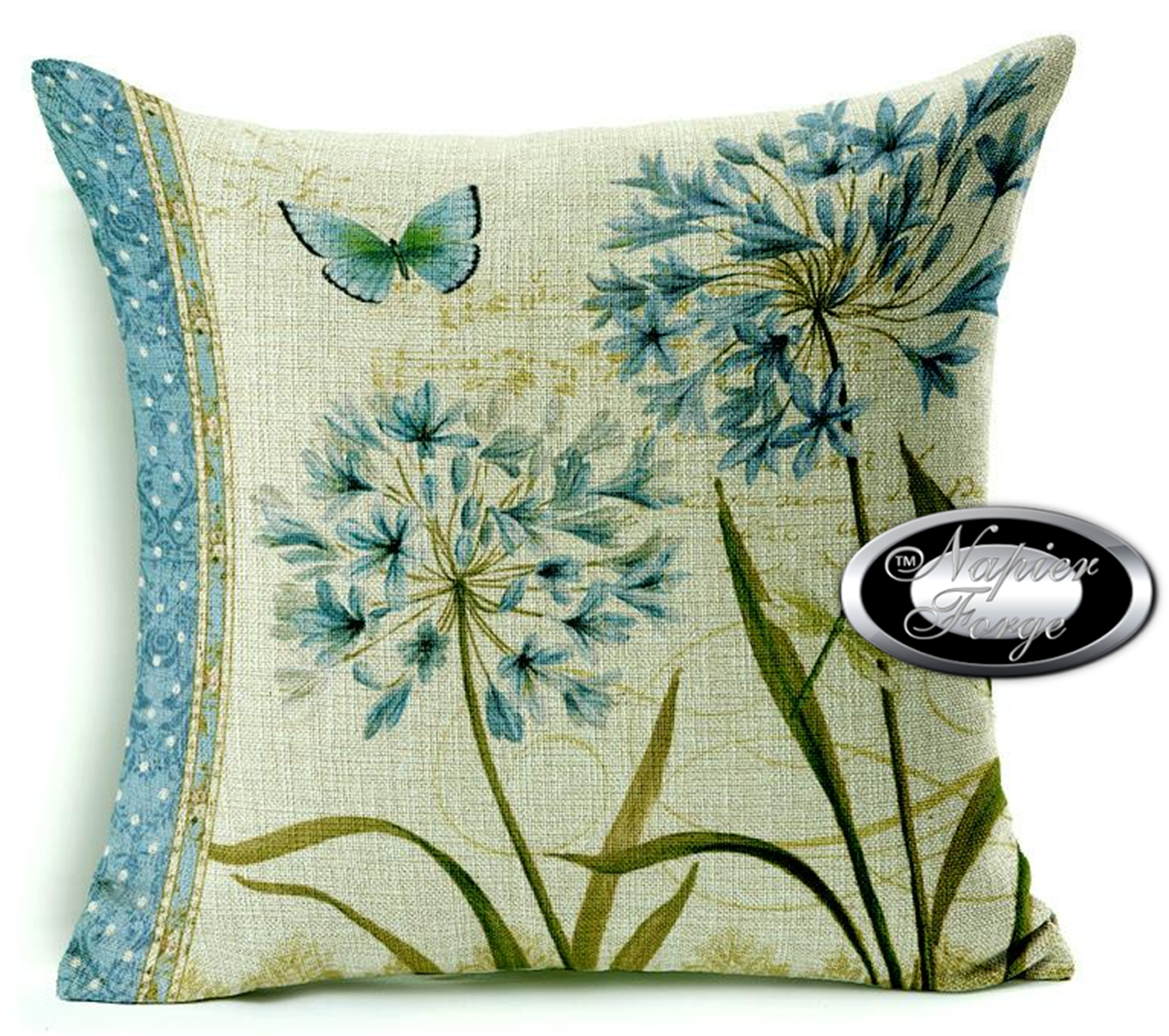 Farmhouse Cotton Linen Blend Cushion Cover 45cm x 45cm - Design Agapanthus (L) *Free Shipping