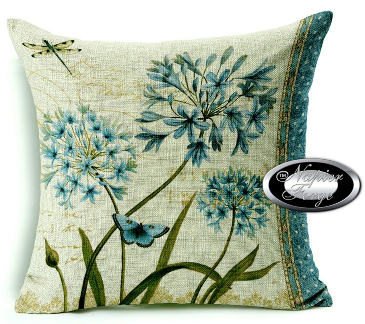 Farmhouse Cotton Linen Blend Cushion Cover 45cm x 45cm - Design Agapanthus (R)
