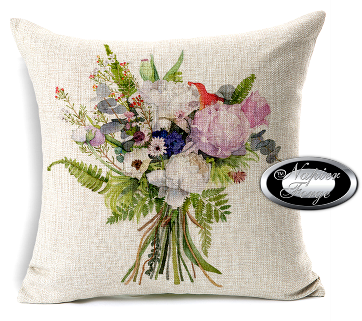 Farmhouse Cotton Linen Blend Cushion Cover 45cm x 45cm - Design Cottage Bouquet