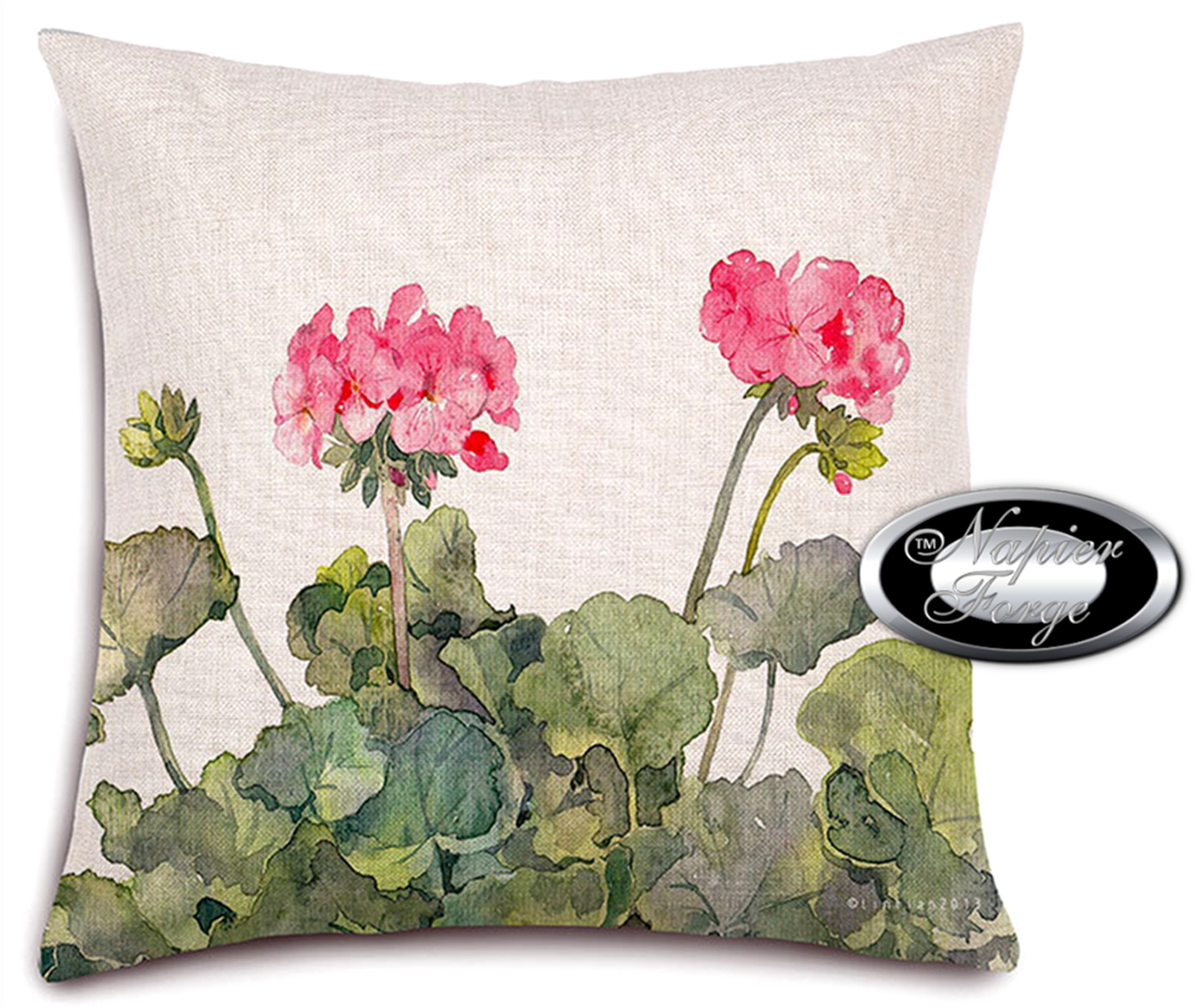 Farmhouse Cotton Linen Blend Cushion Cover 45cm x 45cm - Design Classic Geranium *Free Shipping