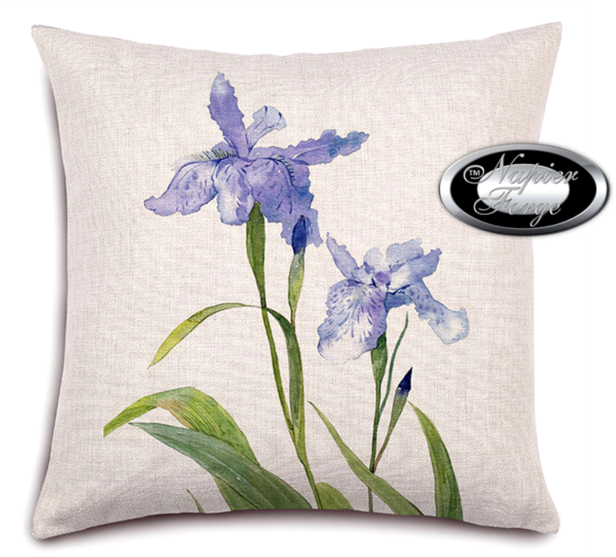 Farmhouse Cotton Linen Blend Cushion Cover 45cm x 45cm - Design Classic Blue Iris *Free Shipping