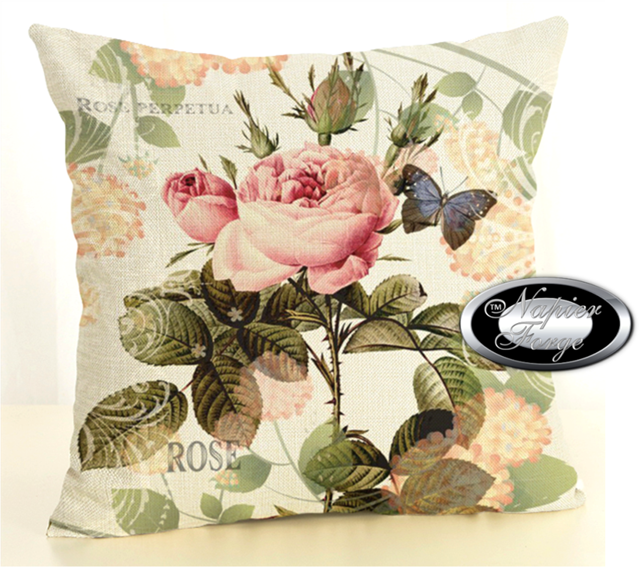 Farmhouse Cotton Linen Blend Cushion Cover 45cm x 45cm - Design Heirloom Rose Perpetua *Free Shipping
