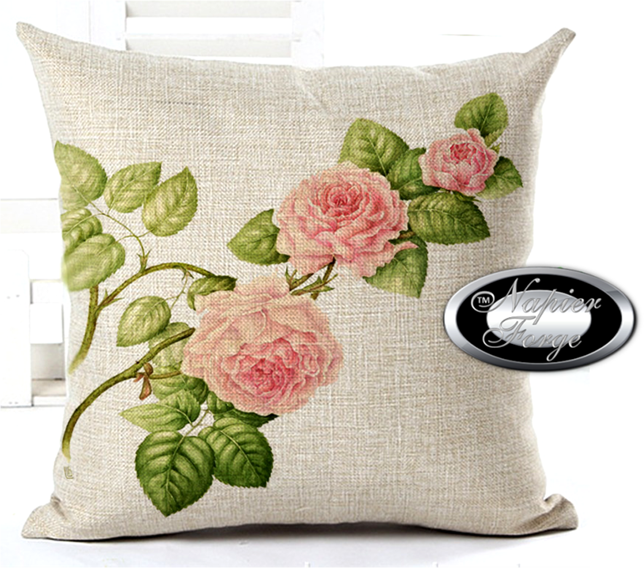 Farmhouse Cotton Linen Blend Cushion Cover 45cm x 45cm - Design Classic Rose Spray *Free Shipping
