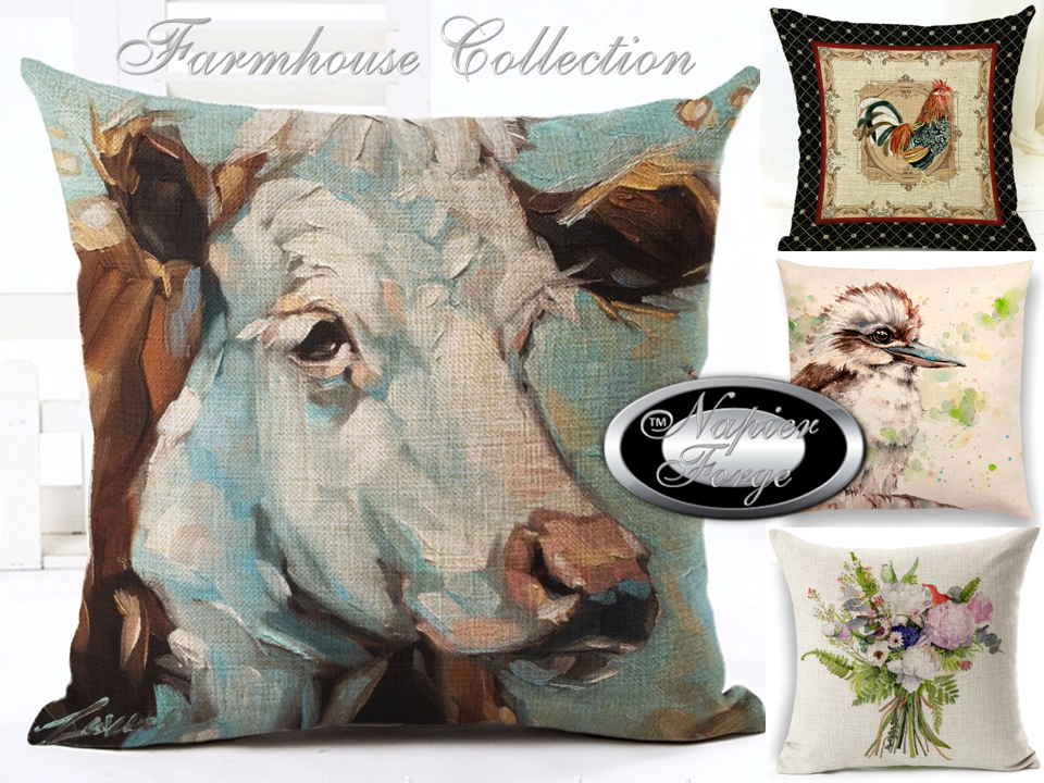 Farmhouse Cotton Linen Cushion 45cm x 45cm - Design (ANY COMBINATION BUNDLE OF 5)