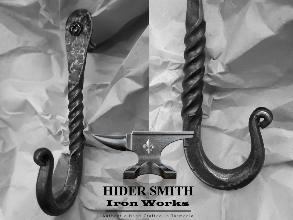 AUTHENTIC HAND MADE FIREPLACE POKER WALL HOOK Twisted Hot Forged Wrought Iron 10mm *Australian Made