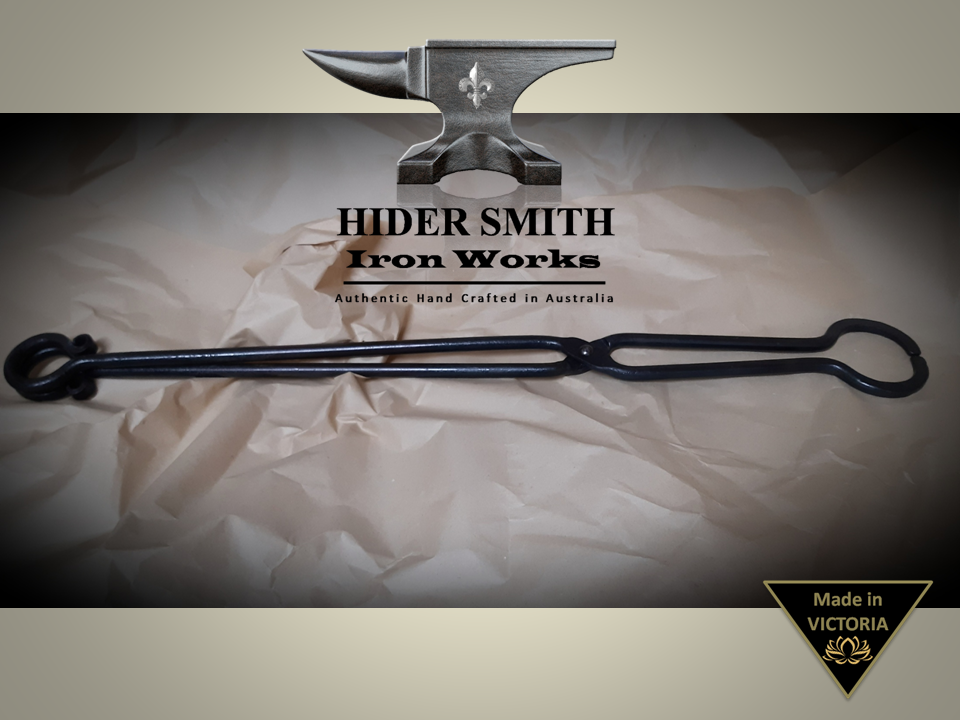 Sebire AUTHENTIC HAND MADE FIREPLACE TONGS Log Grabber Wrought Iron *Australian Made