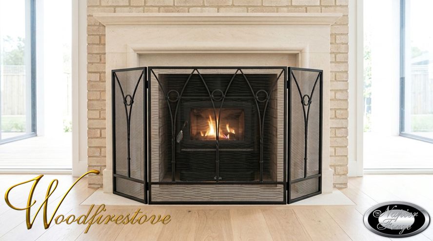 CANTERBURY Firescreen Wrought Iron Style Arch 3 panel adjustable fireplace guard/screen