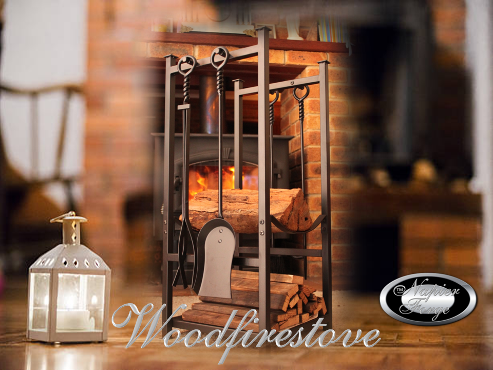 RIPPLEBROOK Indoor Log Rack with Kindling Holder and Fireplace Tools / Wood Holder FIREWOOD STORAGE