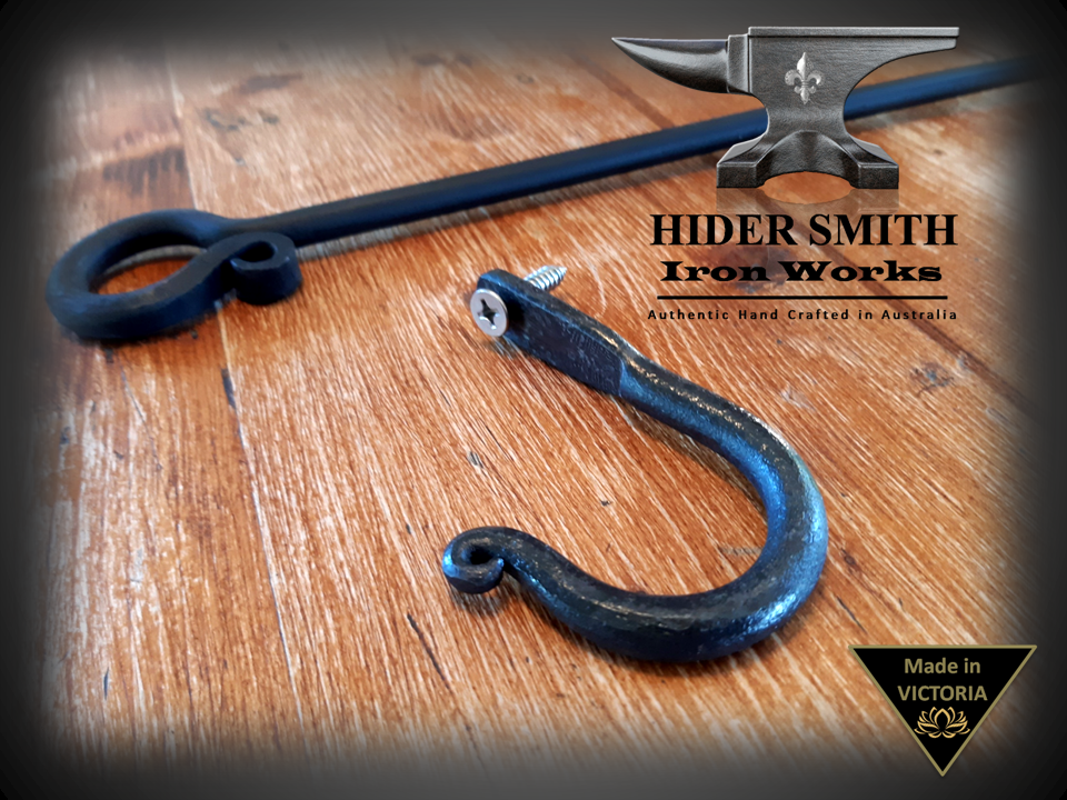 Sebire AUTHENTIC HAND MADE FIREPLACE TOOL WALL HOOK Wrought Iron *Australian Made