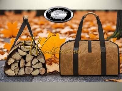 FIRESIDE COMPANION KINDLING & LOG CARRIER TOTE - Natural Earth Brown Heavy Duty Waxed Canvas