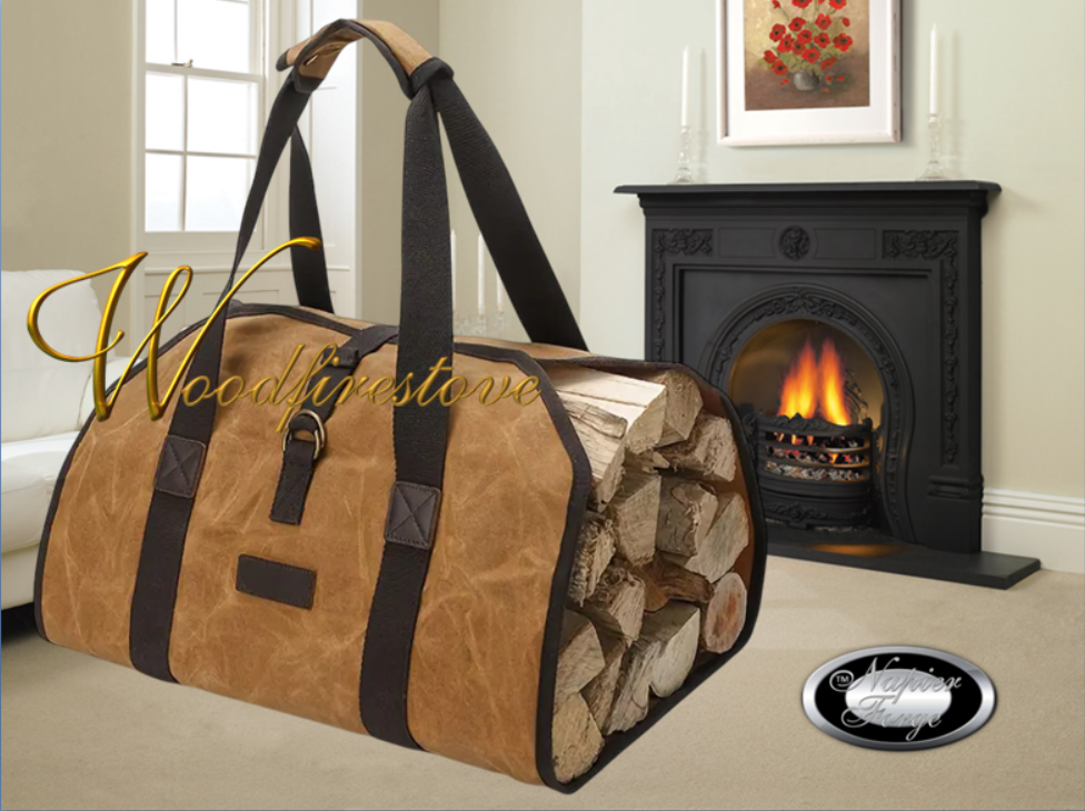 FIRESIDE COMPANION KINDLING & LOG CARRIER TOTE - Natural Earth Brown Heavy Duty Waxed Canvas