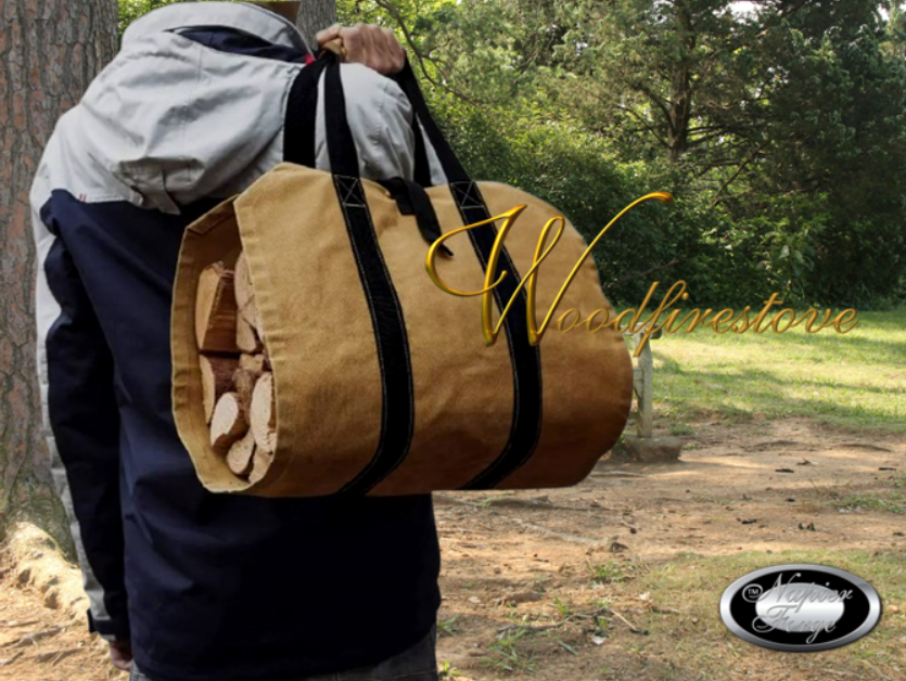 FIRESIDE COMPANION KINDLING & LOG CARRIER TOTE - Natural Espresso Bark Heavy Duty Waxed Canvas