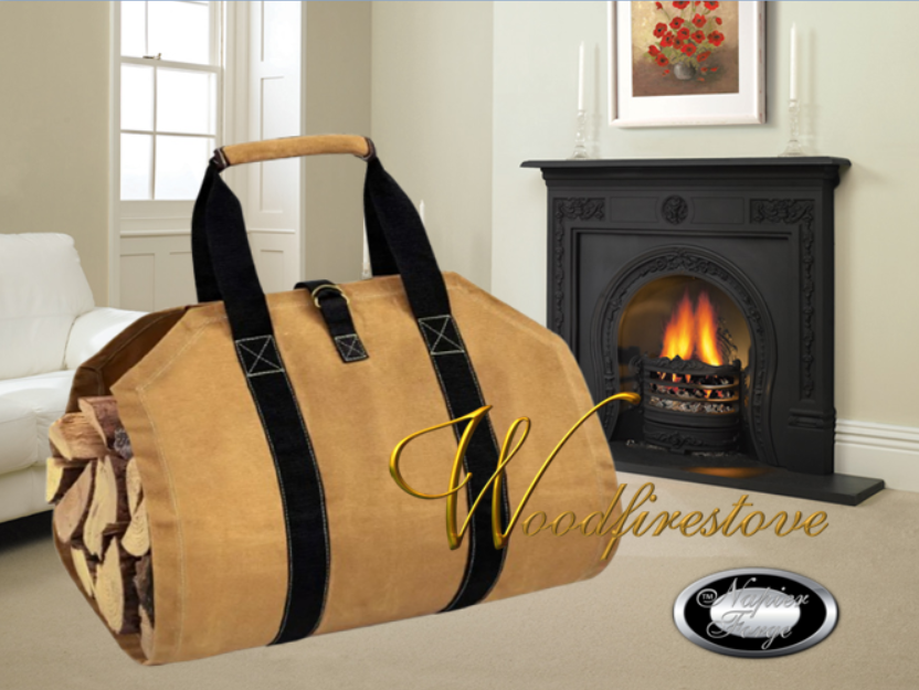 FIRESIDE COMPANION KINDLING & LOG CARRIER TOTE - Natural Espresso Bark Heavy Duty Waxed Canvas