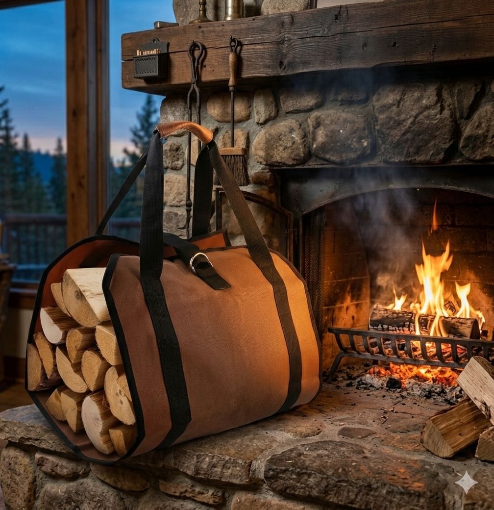 FIRESIDE COMPANION KINDLING & LOG CARRIER TOTE - Brown & Black