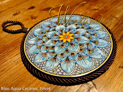 Vintage Style Ceramic Heat Resistant Trivet - Bleu Aqua