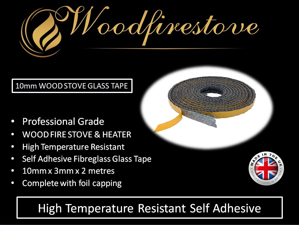 WOOD STOVE & HEATER Self Adhesive FLAT GLASS TAPE SEAL KIT (10mm) - 2 Metres *Free Shipping