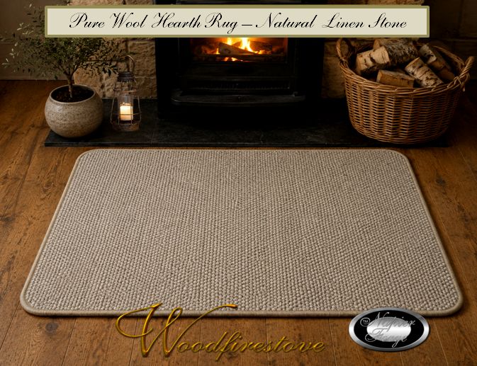 Pure Wool FIREPLACE HEARTH RUG - Natural LINEN STONE Textured Wool Loop